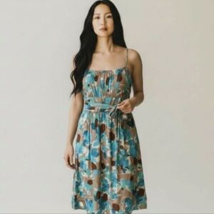 Silk Babydoll Flowy Blue/White Floral Fairycore Strapless Dress Sz S